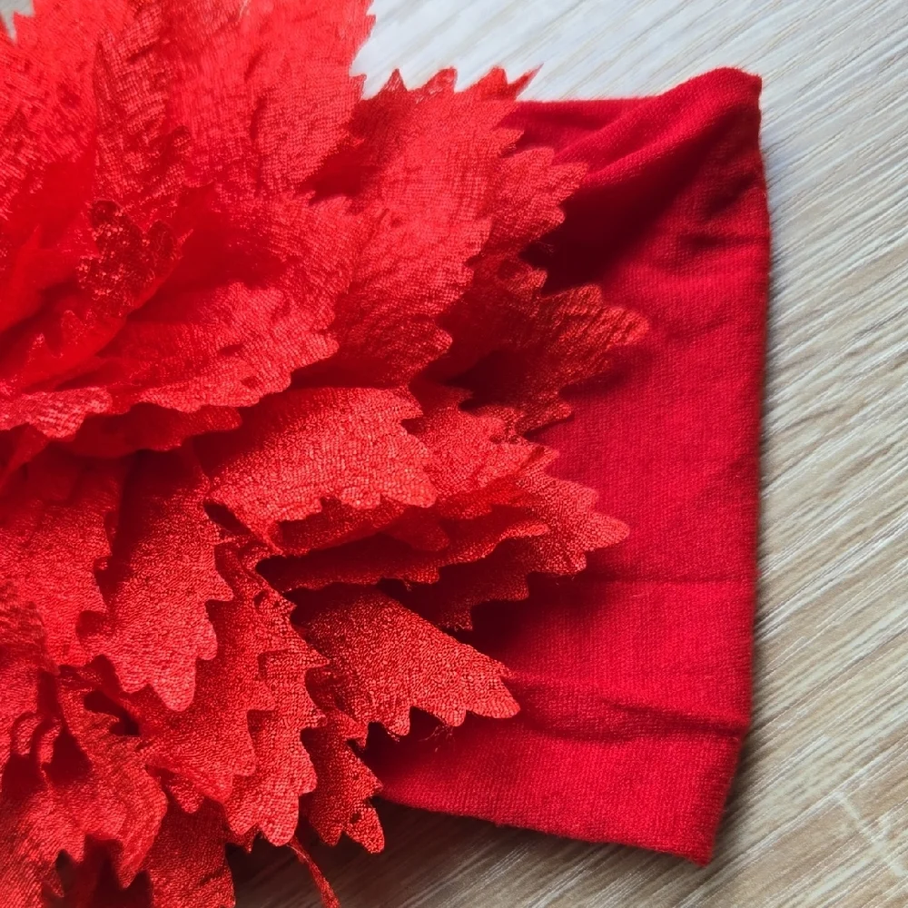 Baby Girl Red Oversized Floral Headband Strerchy Nylon Photo Shoot Accessory